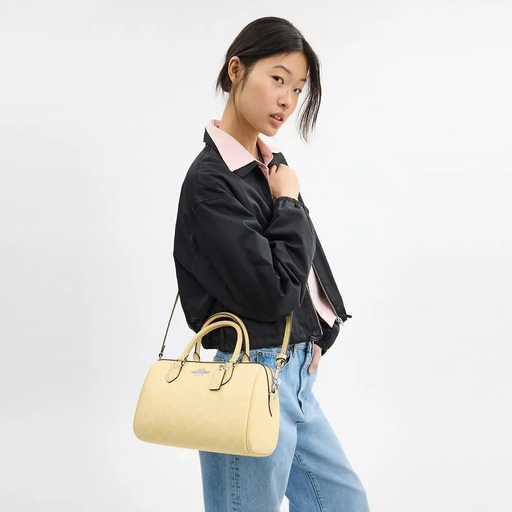 Coach Rowan Satchel Bag In Signature Canvas Butter Yellow Crossbody Purse - Picture 15 of 15